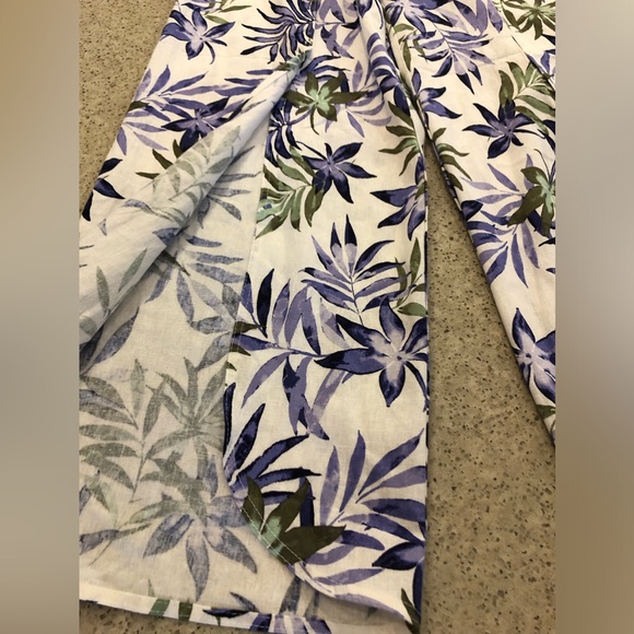Land ‘n sea Linen Blend Pants Wide Leg Front Slit Leaf All Over Print Size S - Picture 7 of 16